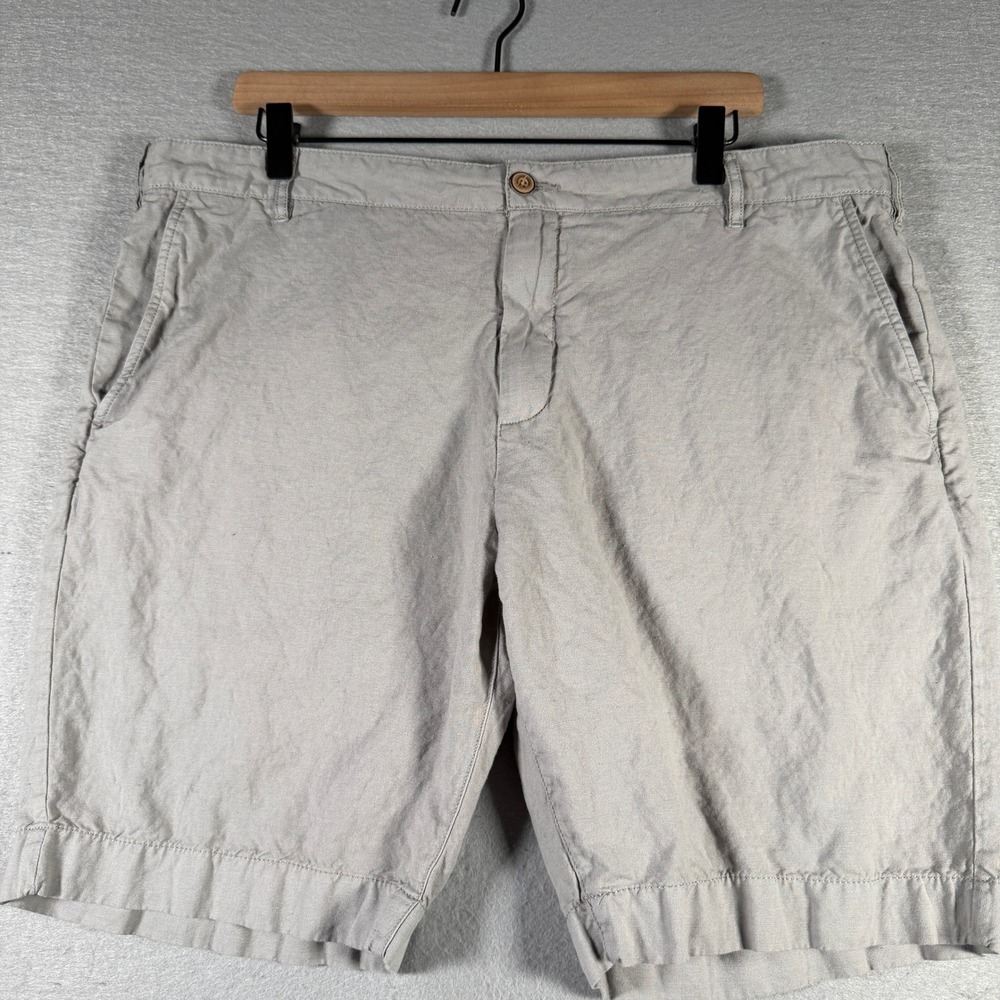 Faherty Brand Mens 38 Ice Grey‎ Linen Cotton Blend Flat Front Shorts MBC0007ICE